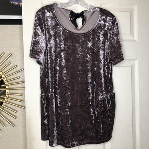 Pleione Violet Velvet Ruffle Blouse with Tie women’s Size XL